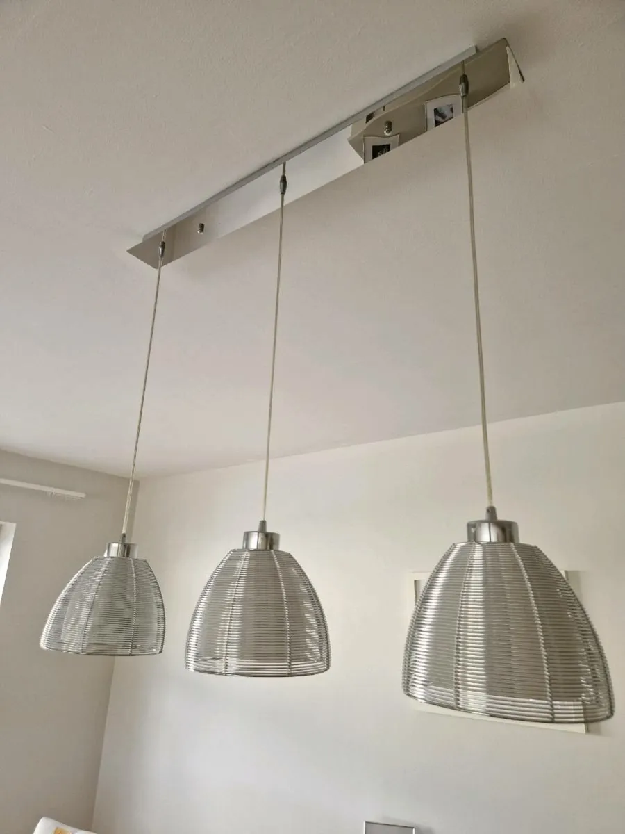 2 x 3 light chrome pendants - Image 1