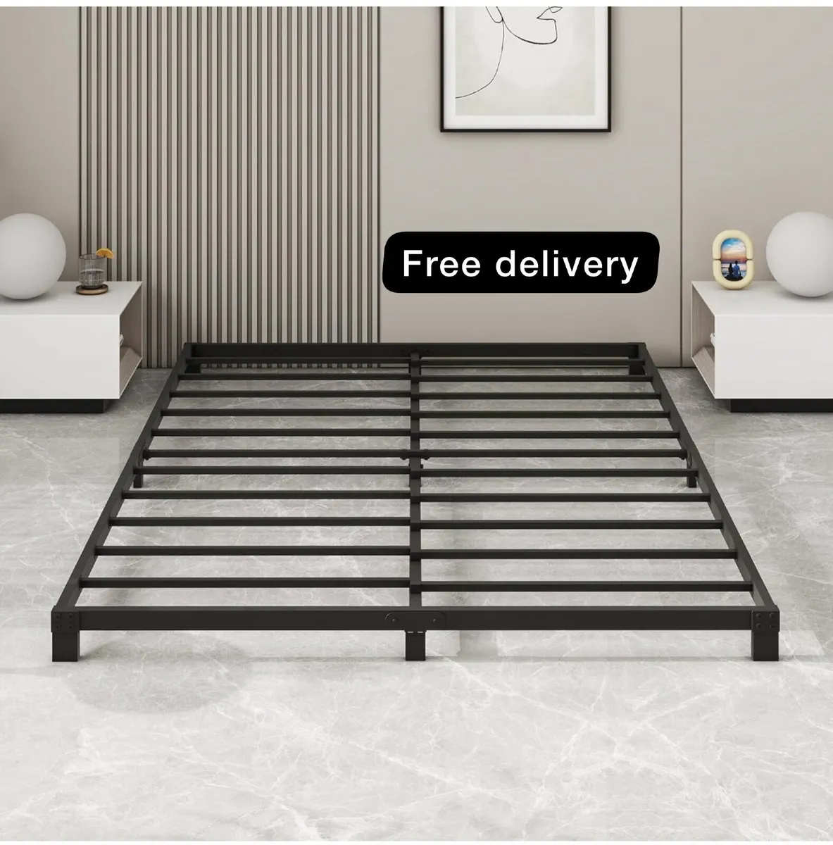 12cm Low King Size Bed frame, Metal Bed 150x200 cm - Image 1