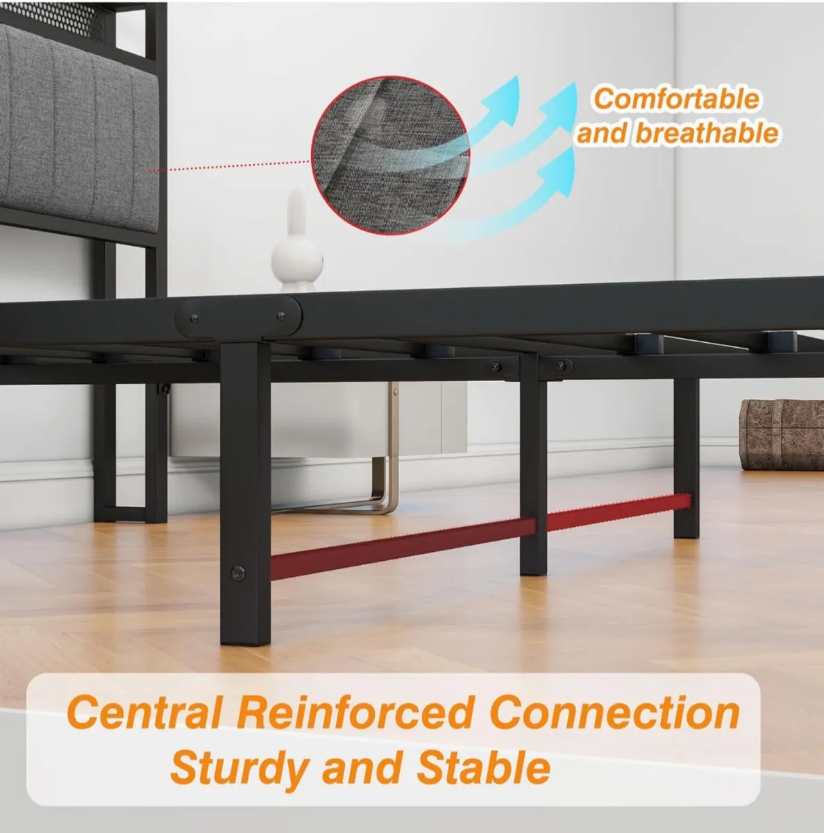 King Size Bed Frame with Storage and Headboard She - Image 3