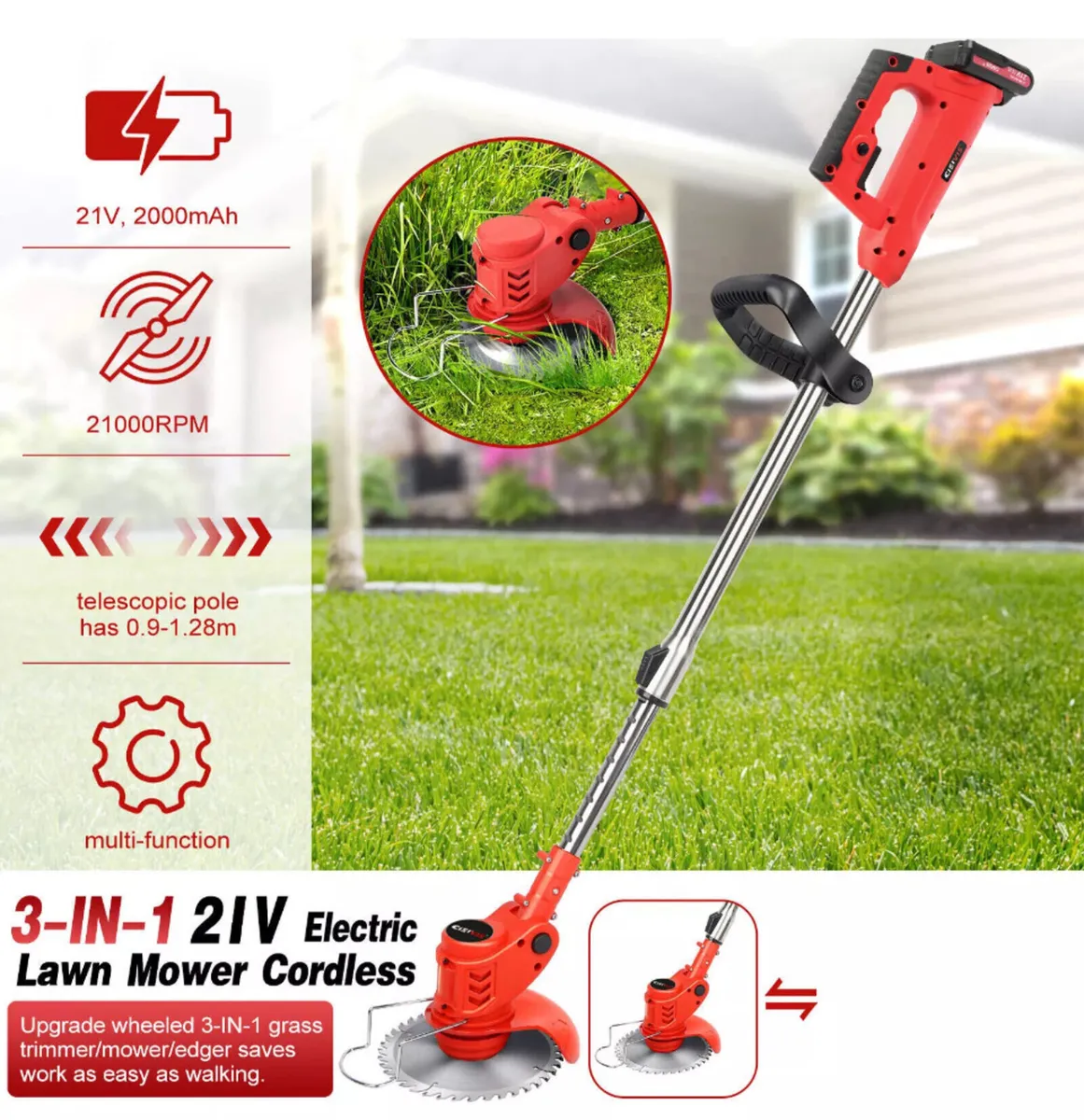 21V Cordless Strimmer Grass Trimmer & 2 Batteries - Image 1