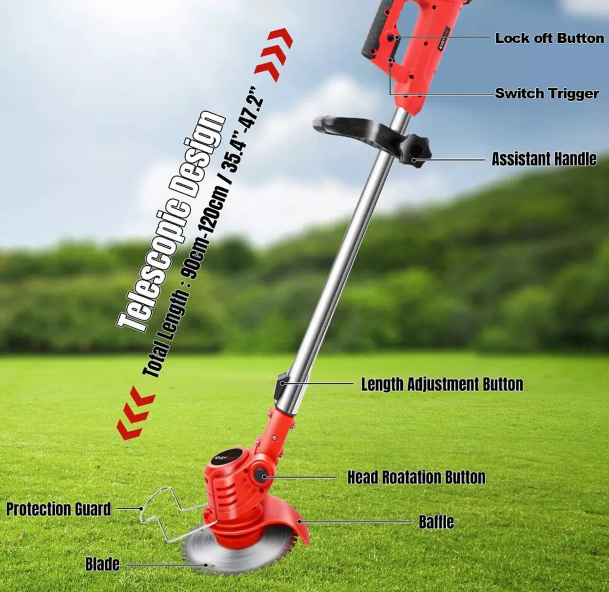 21V Cordless Strimmer Grass Trimmer & 2 Batteries - Image 2