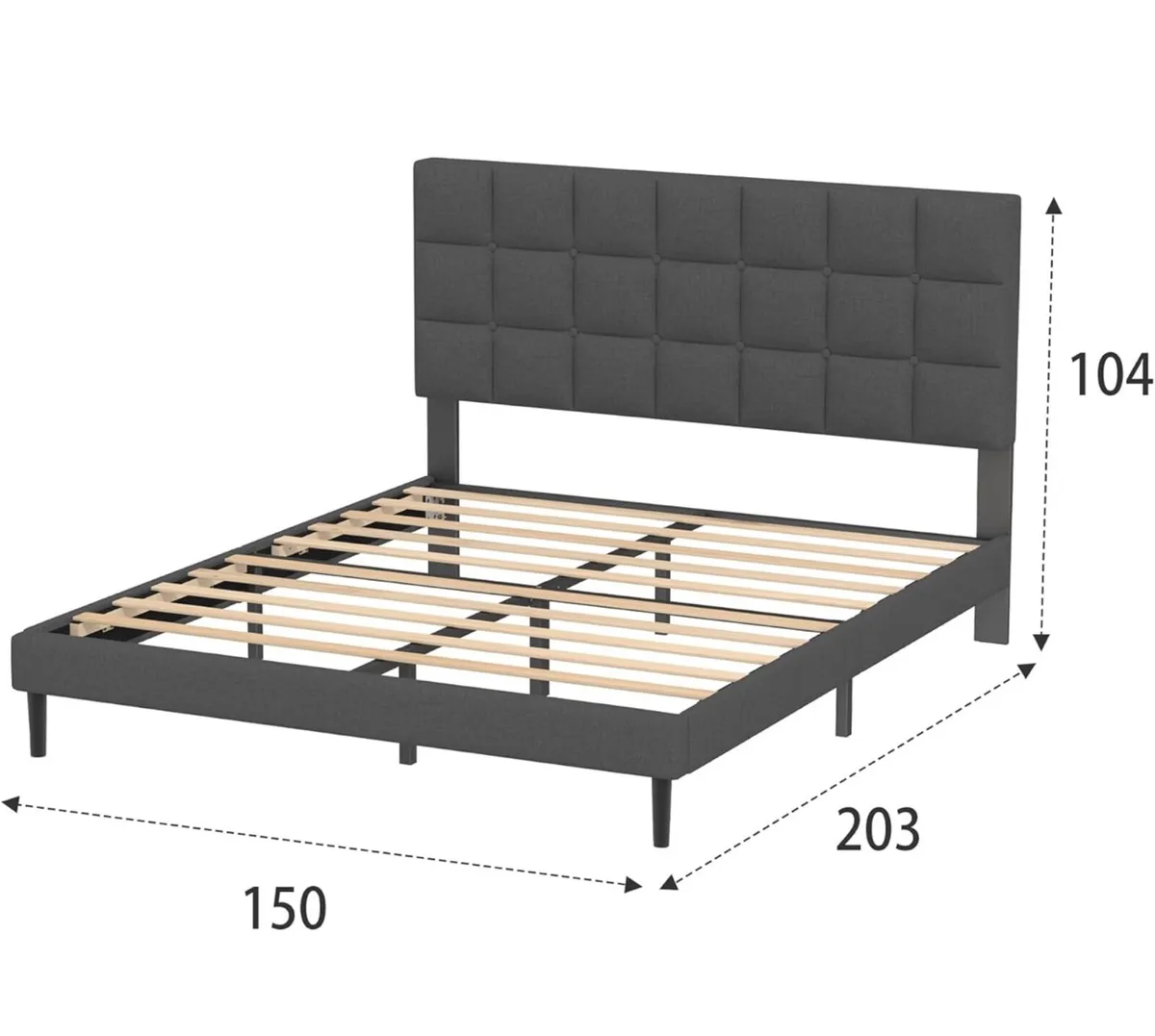King Bed Frame, Easy Assembly, Sturdy Wooden Slat - Image 2