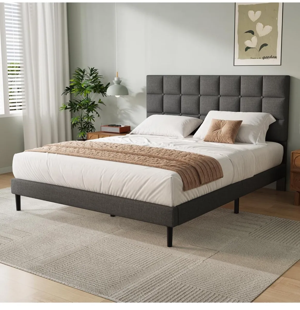 King Bed Frame, Easy Assembly, Sturdy Wooden Slat - Image 1