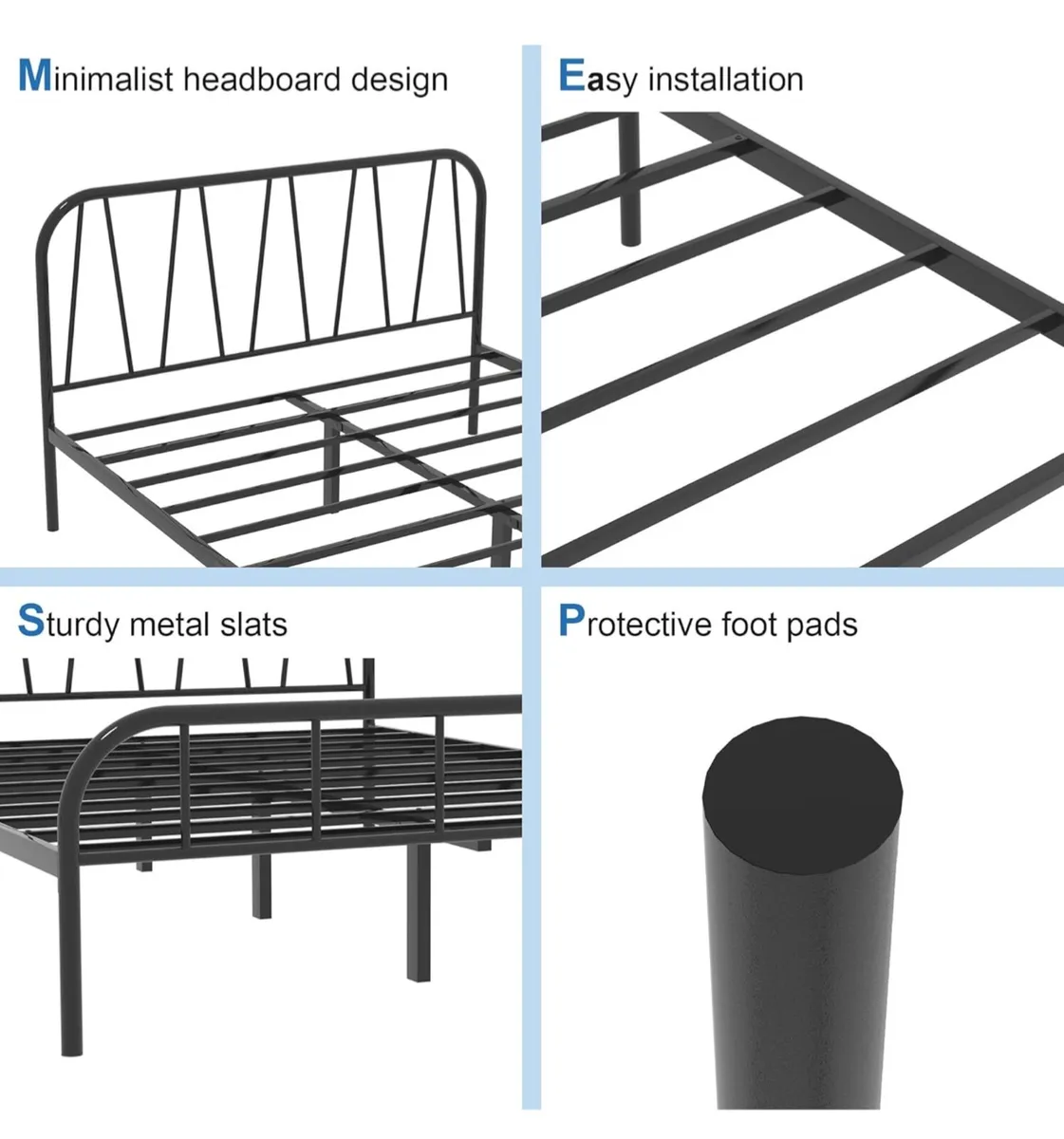 King Bed Frame, Solid Metal Bed Frame, Modern - Image 4