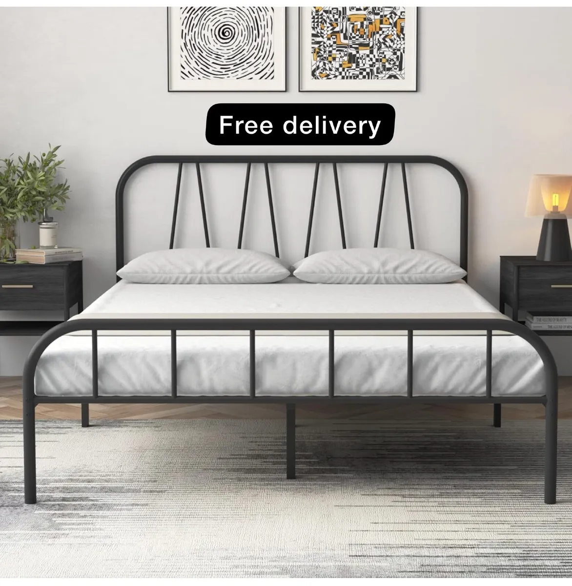 King Bed Frame, Solid Metal Bed Frame, Modern - Image 1