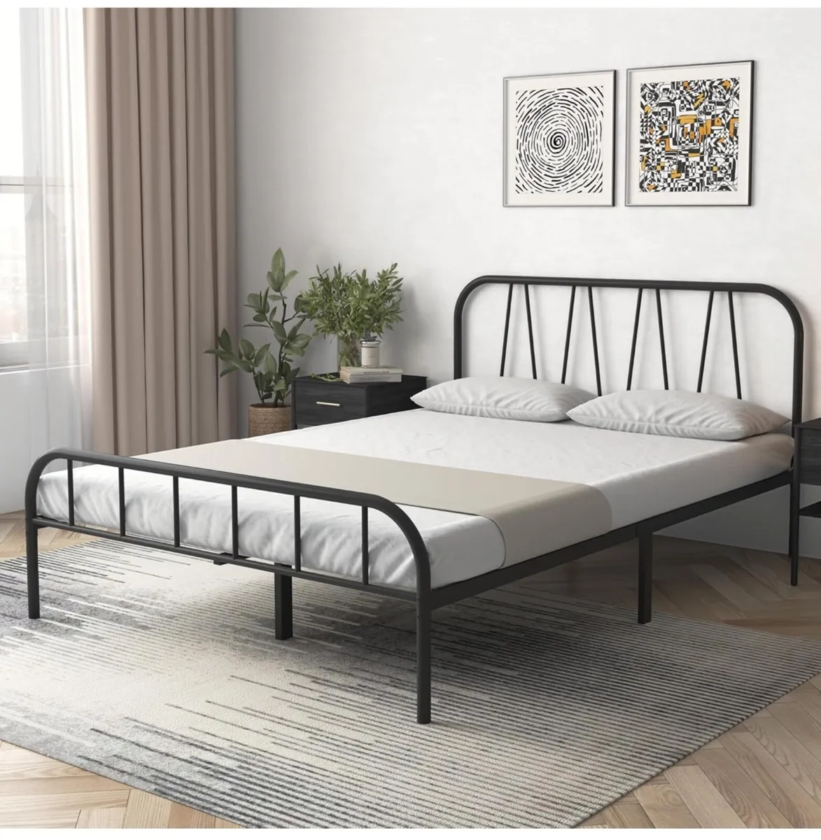 King Bed Frame, Solid Metal Bed Frame, Modern - Image 1