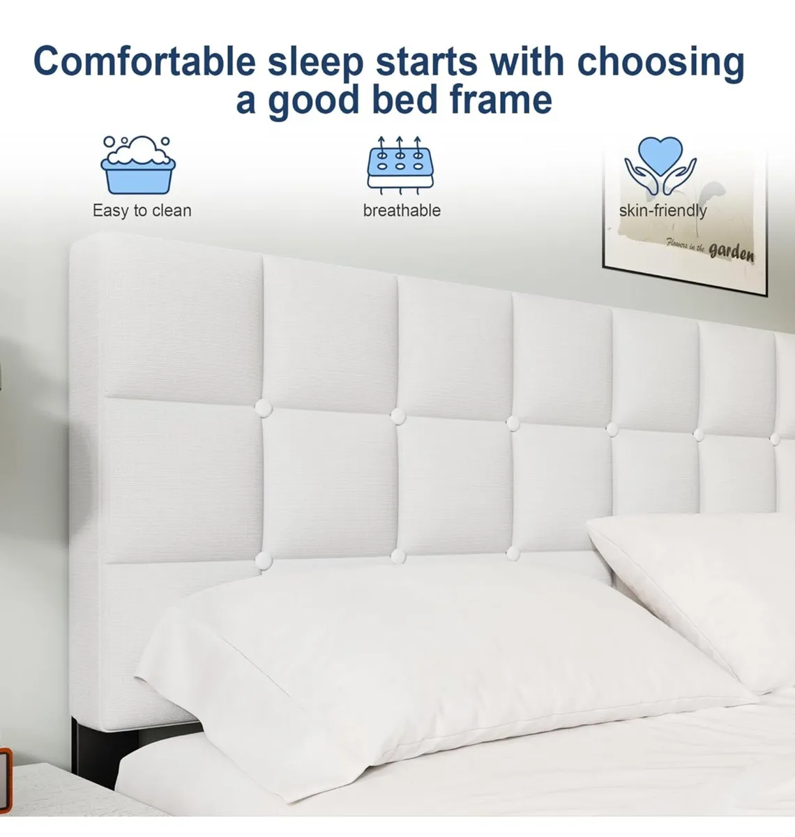 King Bed Frame, Easy Assembly, Sturdy Wooden Slat - Image 3