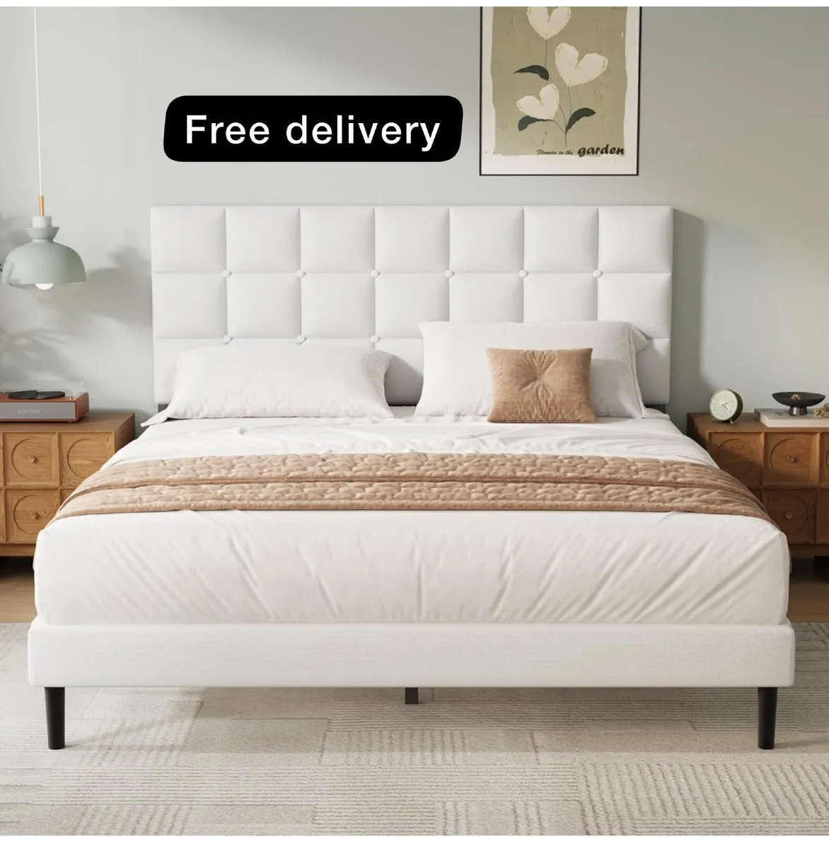 King Bed Frame, Easy Assembly, Sturdy Wooden Slat - Image 1