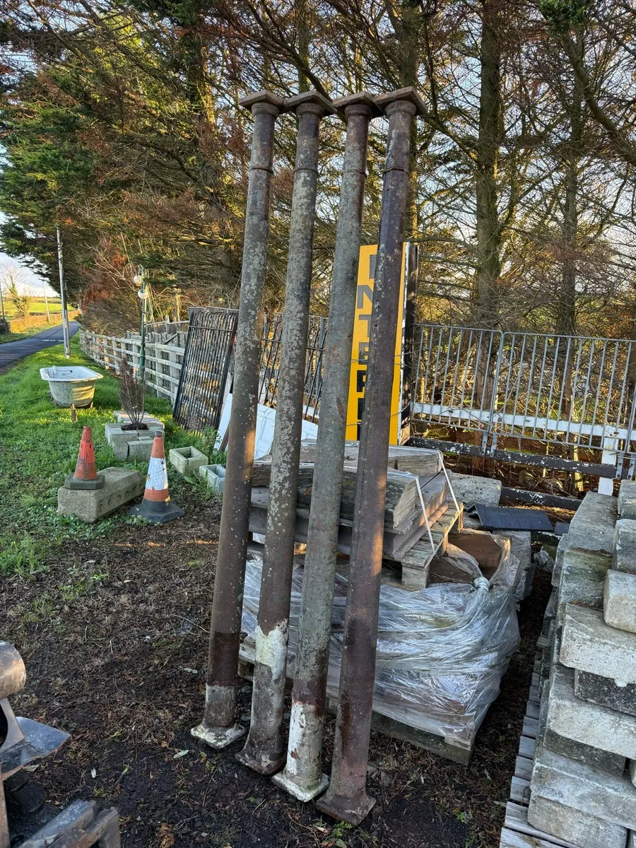 Four matching  antique Cast Iron Posts. Nine feet. - Image 4