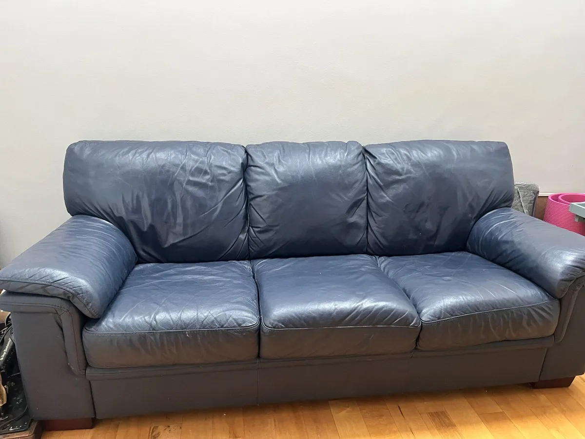 3 seater navy leather couch
