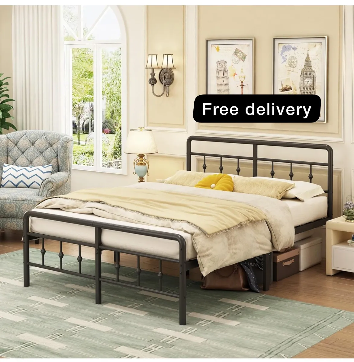 King Size Bed Frame with Victorian Headboard and F - Image 1