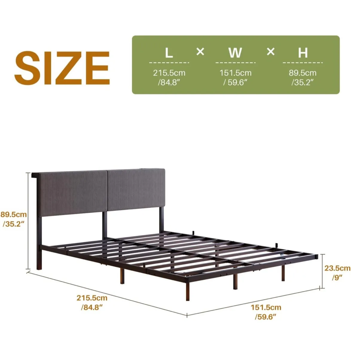 5ft King Bed Frame with USB Charging Station and L - Image 3