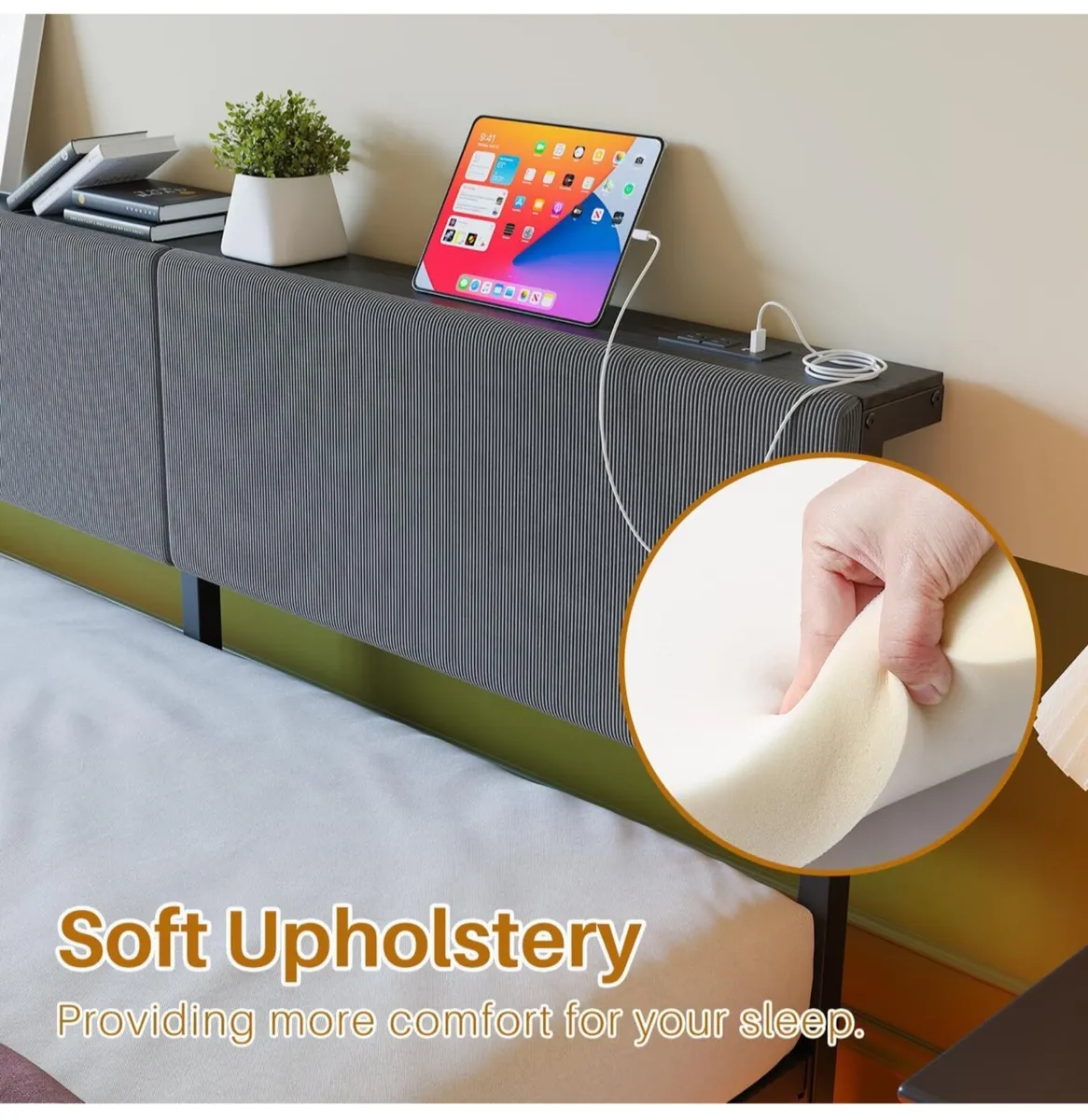 5ft King Bed Frame with USB Charging Station and L - Image 4
