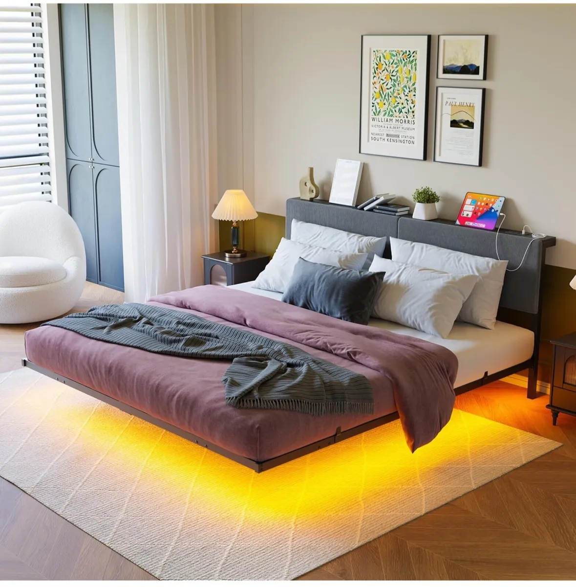 5ft King Bed Frame with USB Charging Station and L - Image 1