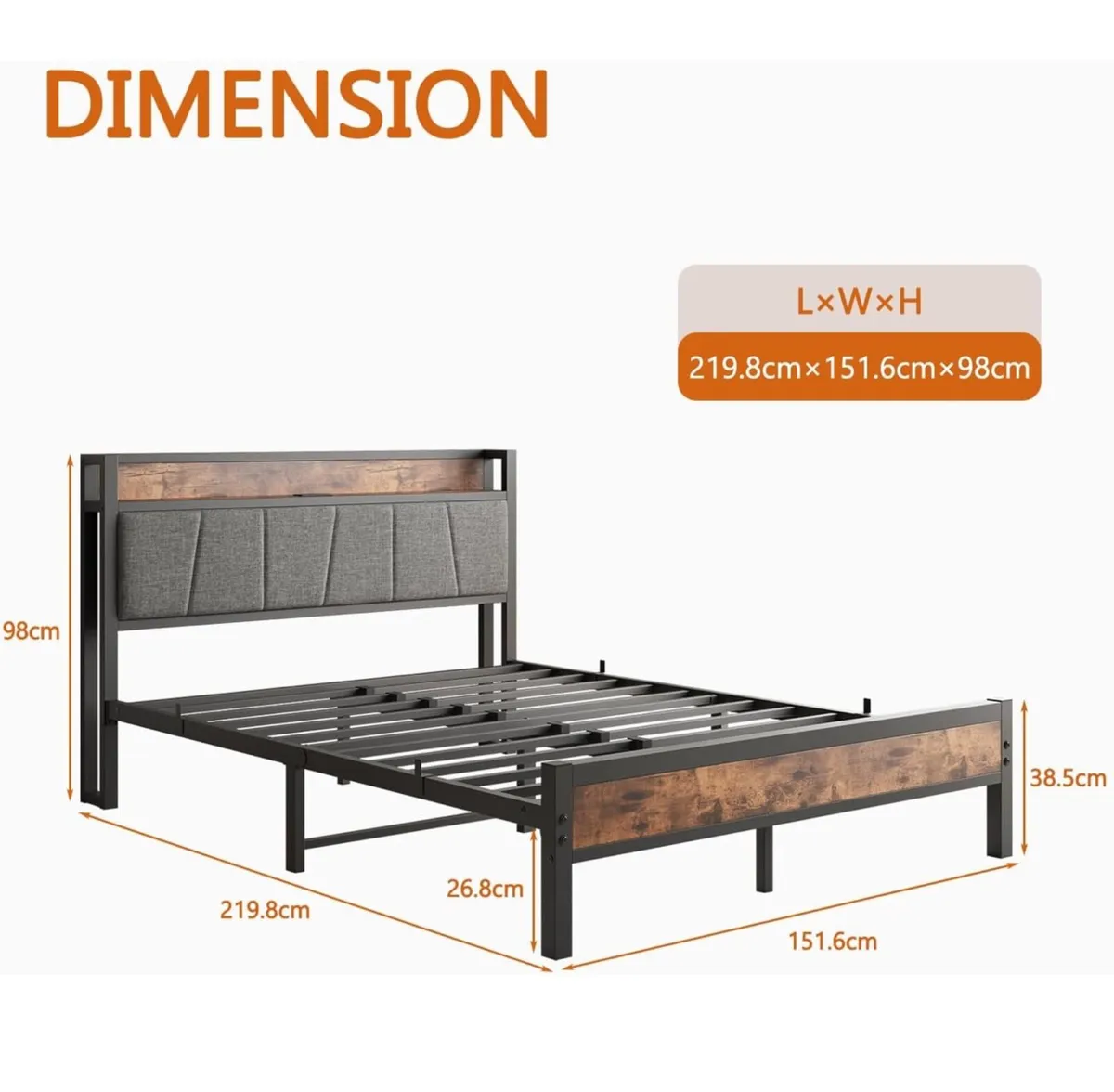 Kingsize Bed Base with Charging Station - Image 4