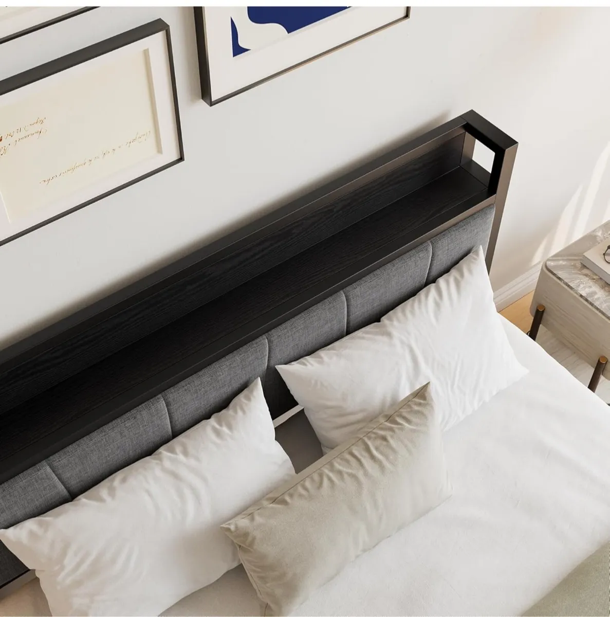 King Size Bed Frame with Storage Wooden Headboard - Image 4