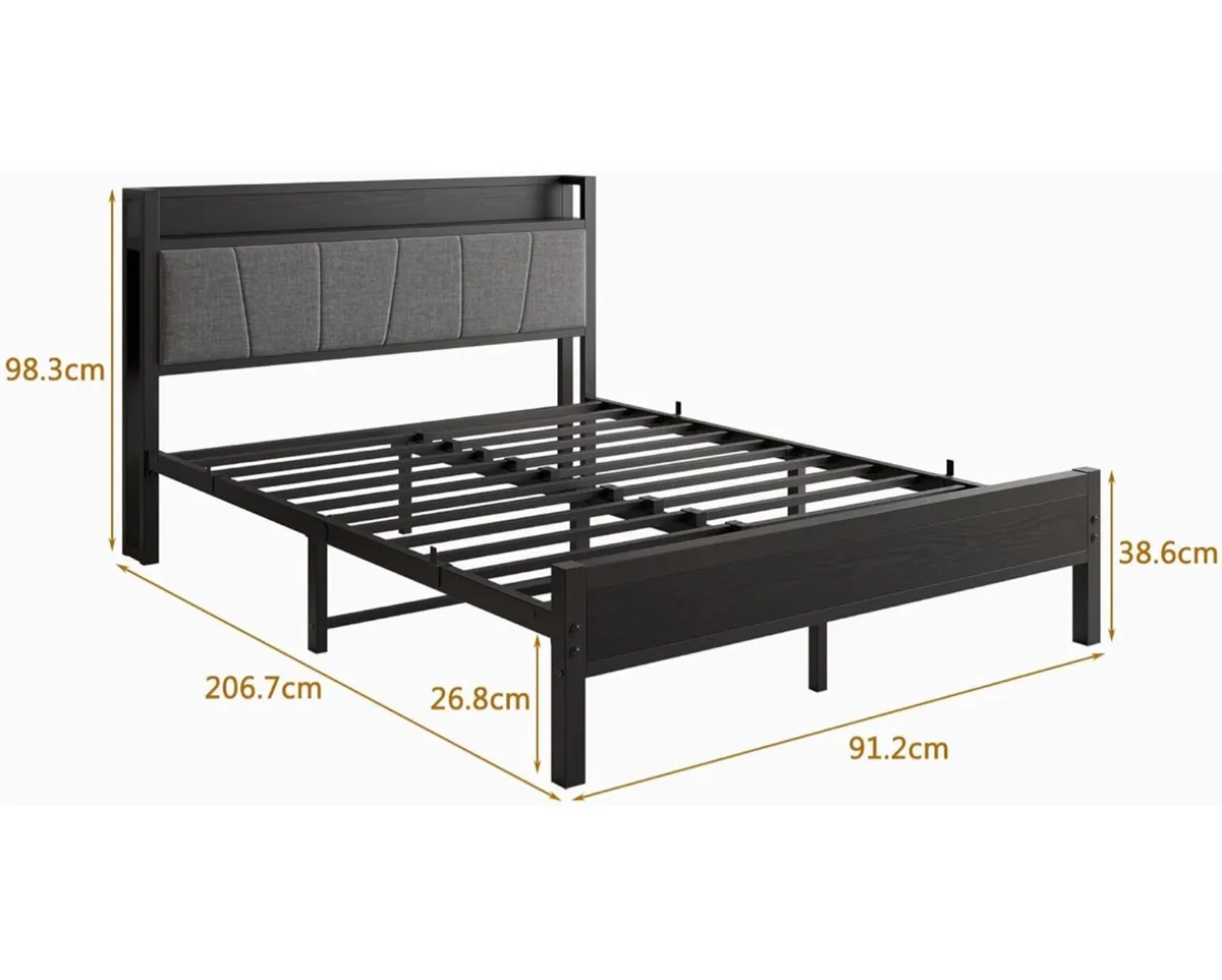 King Size Bed Frame with Storage Wooden Headboard - Image 2