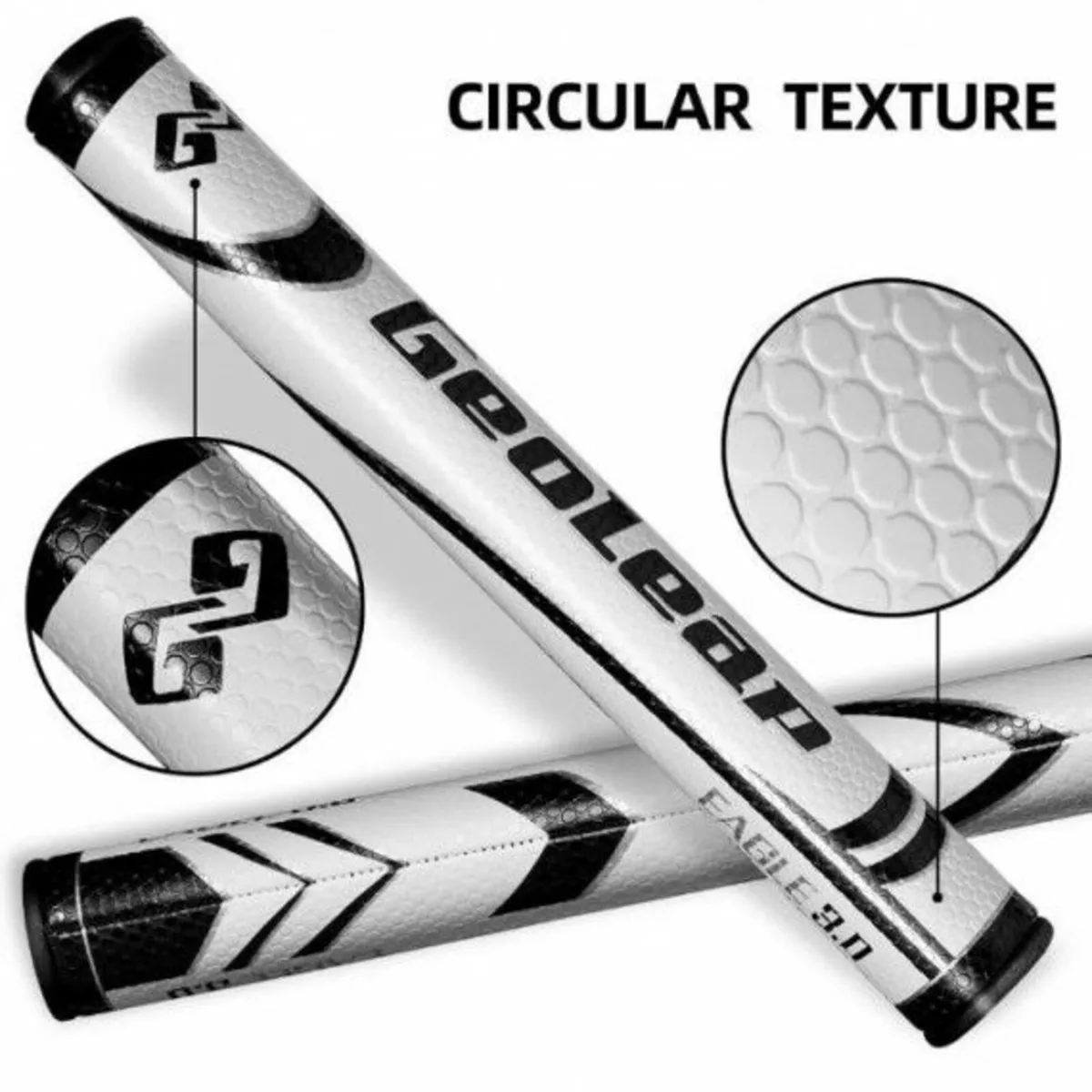 Geoleap Eagle 2.0 PU Round Putter Grip - White/Blk - Image 3
