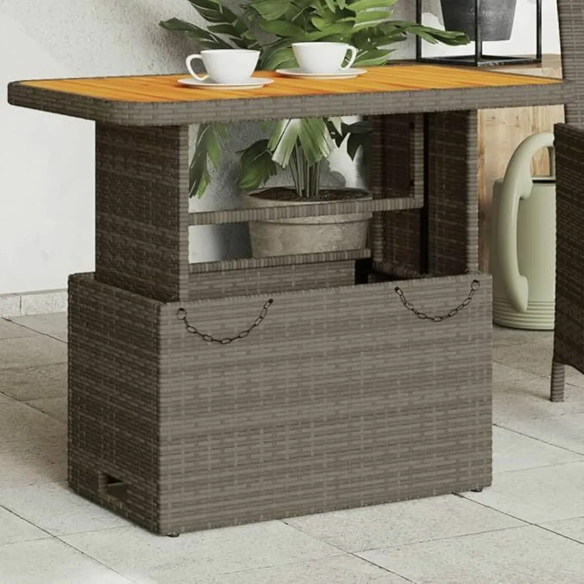 Poly Rattan Garden Table with Adjustable Acacia - Image 4