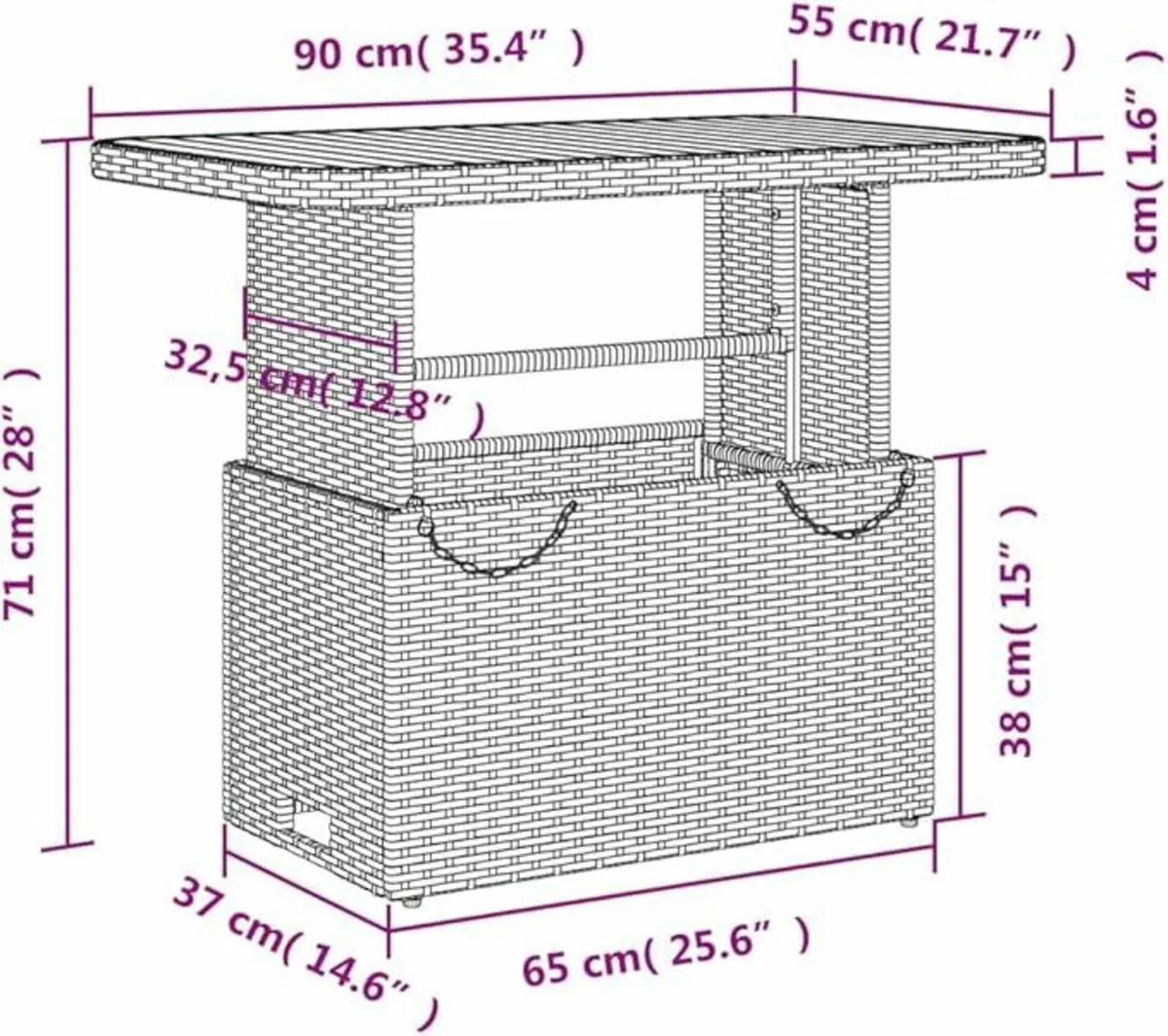 Poly Rattan Garden Table with Adjustable Acacia - Image 3
