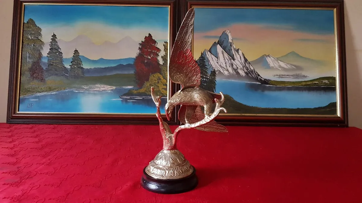 Solid Brass Eagle On A Round Black Plinth Base - Image 1