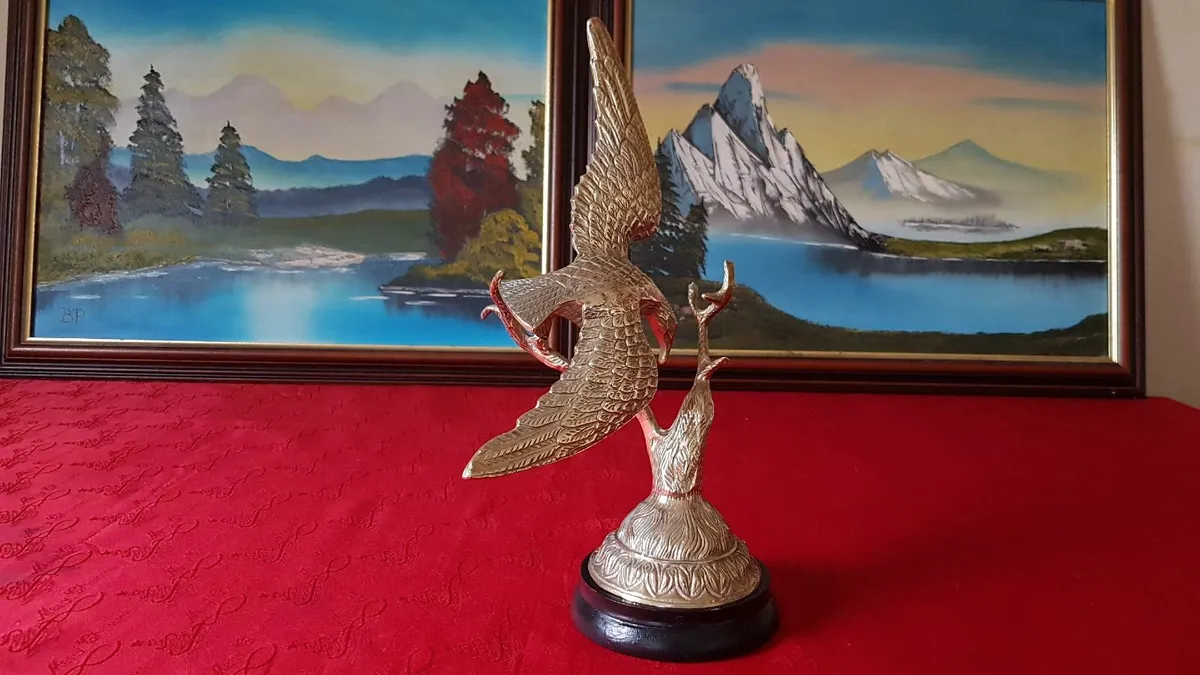Solid Brass Eagle On A Round Black Plinth Base - Image 3
