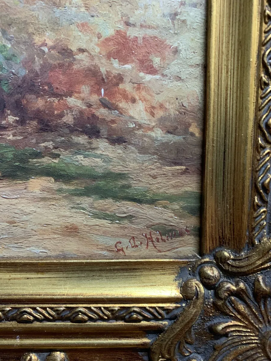 Signed oiled print in a vintage gilt frame. - Image 2