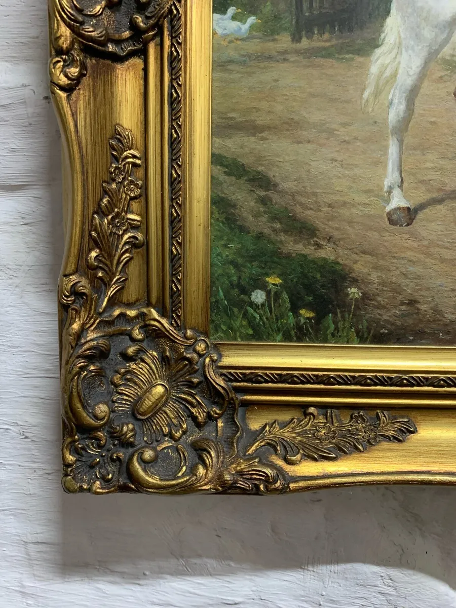 Signed oiled print in a vintage gilt frame. - Image 3