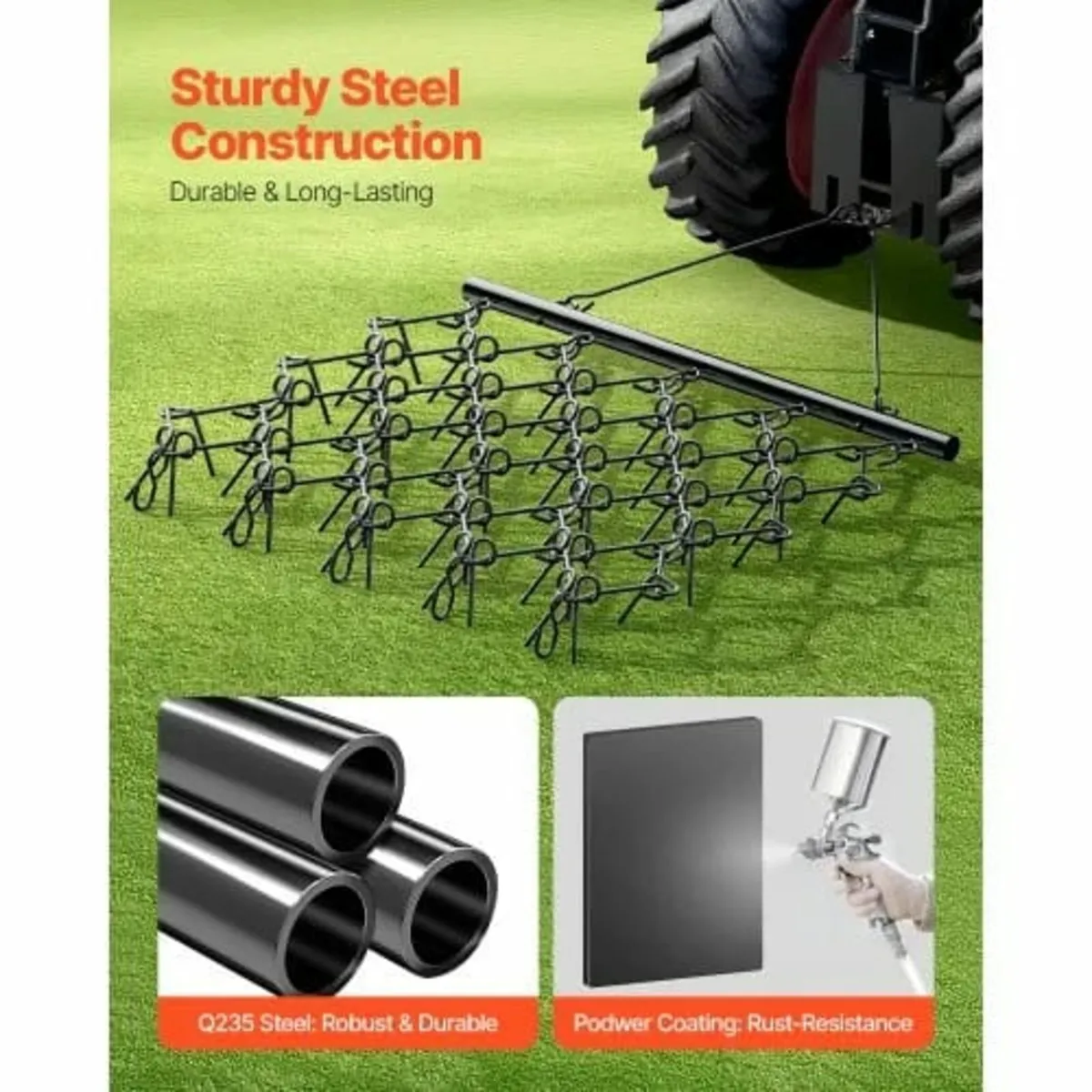 Drag Harrow, 5 x 4.5 ft Durable Chain Harrow with - Image 2