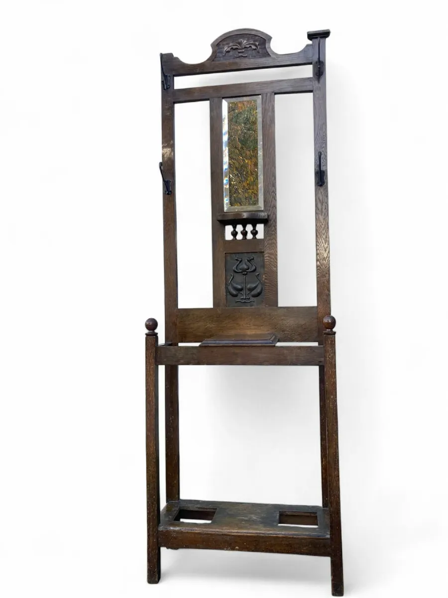 Antique Hall Stand - Small - Oak - Art Nouveau - Image 2