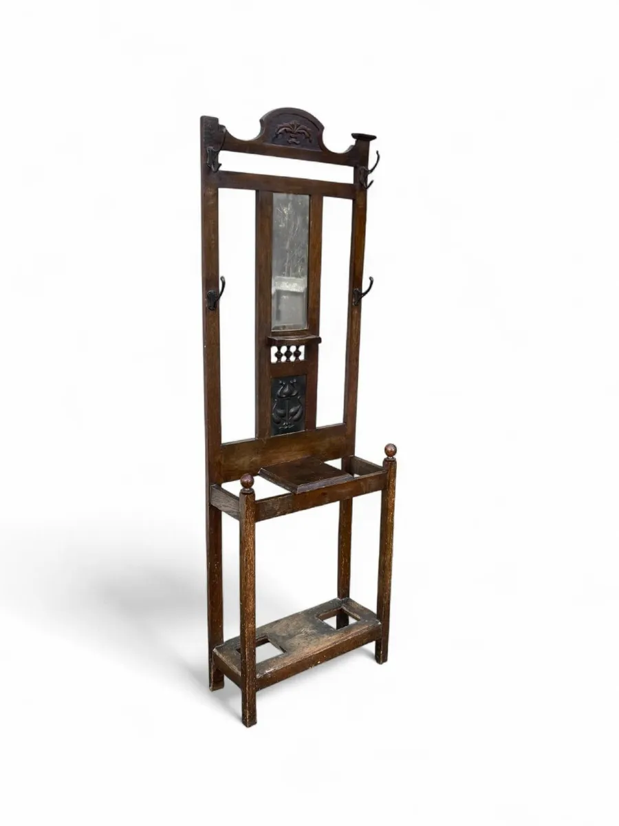 Antique Hall Stand - Small - Oak - Art Nouveau - Image 3