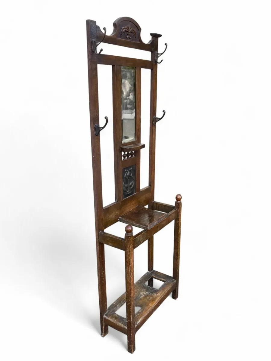 Antique Hall Stand - Small - Oak - Art Nouveau - Image 4