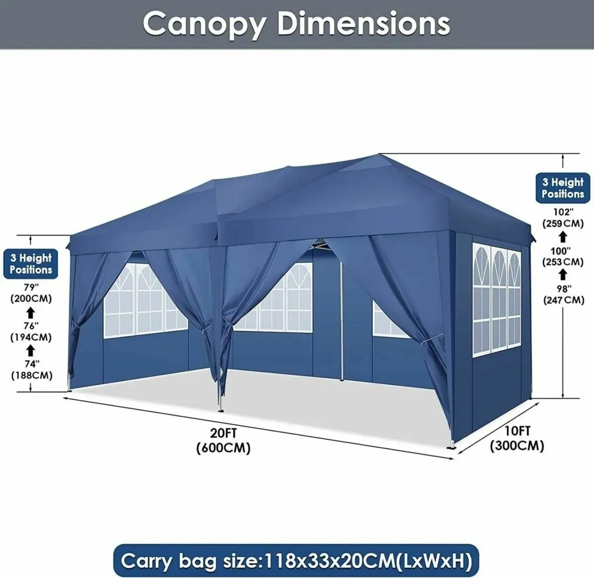 Gazebo 3x6m Pop-Up Tent –Folding Waterproof Canopy - Image 2