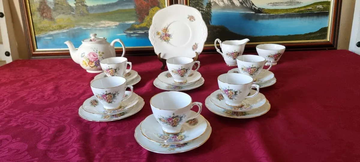 22Pc. Delphine England Bone China Tea Set With Pot - Image 1