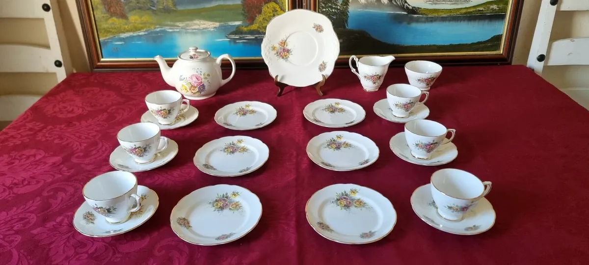 22Pc. Delphine England Bone China Tea Set With Pot - Image 3