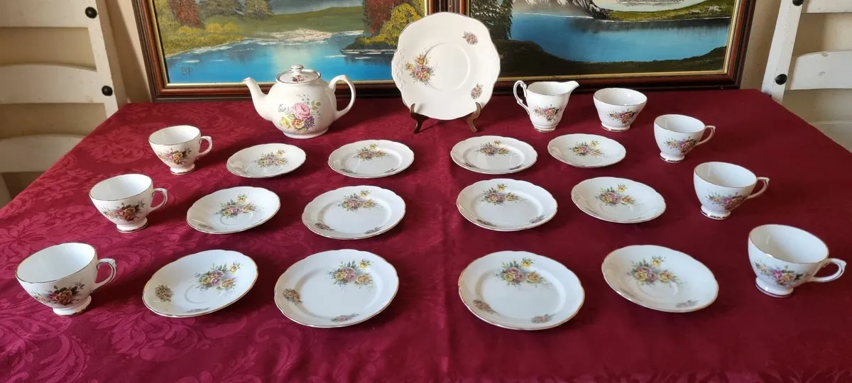 22Pc. Delphine England Bone China Tea Set With Pot - Image 4