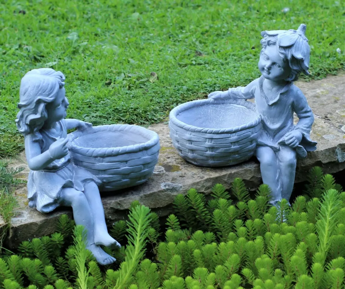 Garden Ornament Boy & Girl Cherubs Planters - Image 1