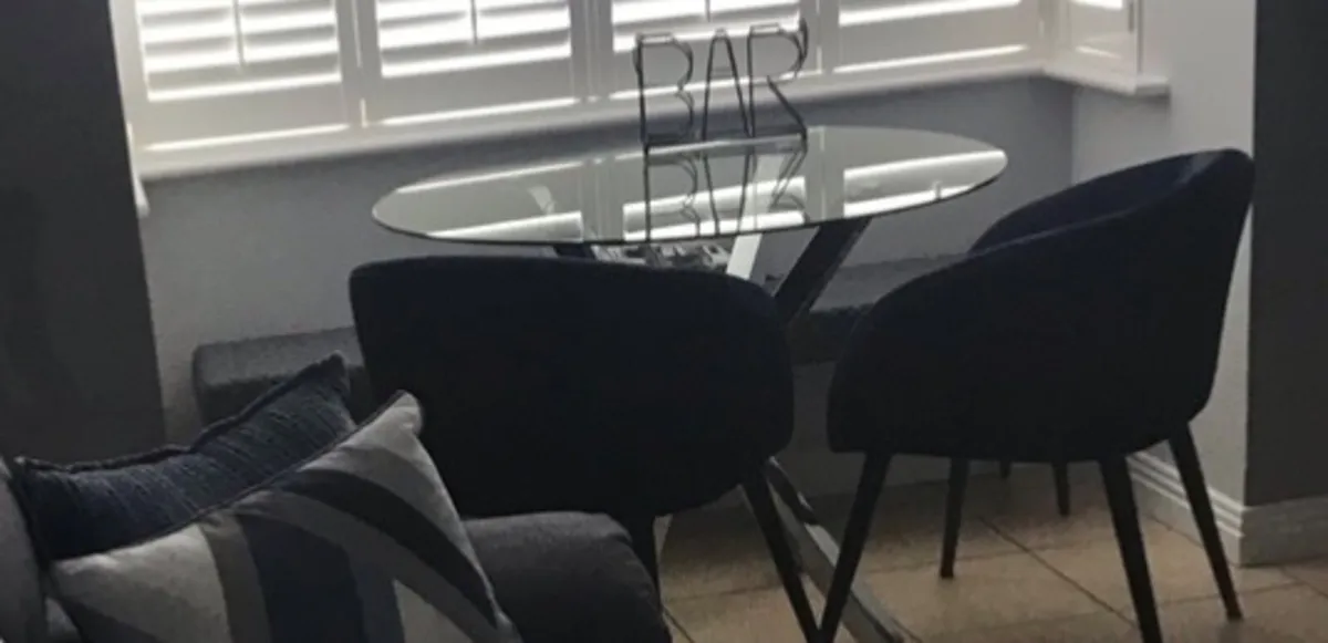 Round Glass and Chrome Chopsticks Table - Image 2