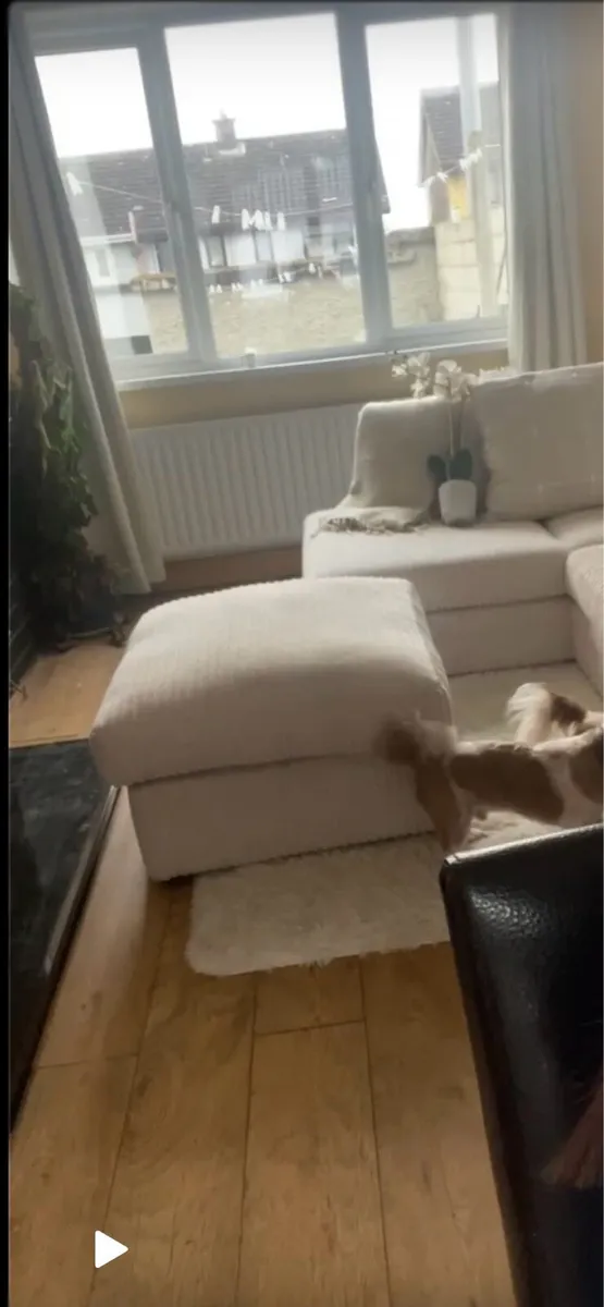 L-Shaped Corner Couch (Cream Corduroy) WITH POOF - Image 3