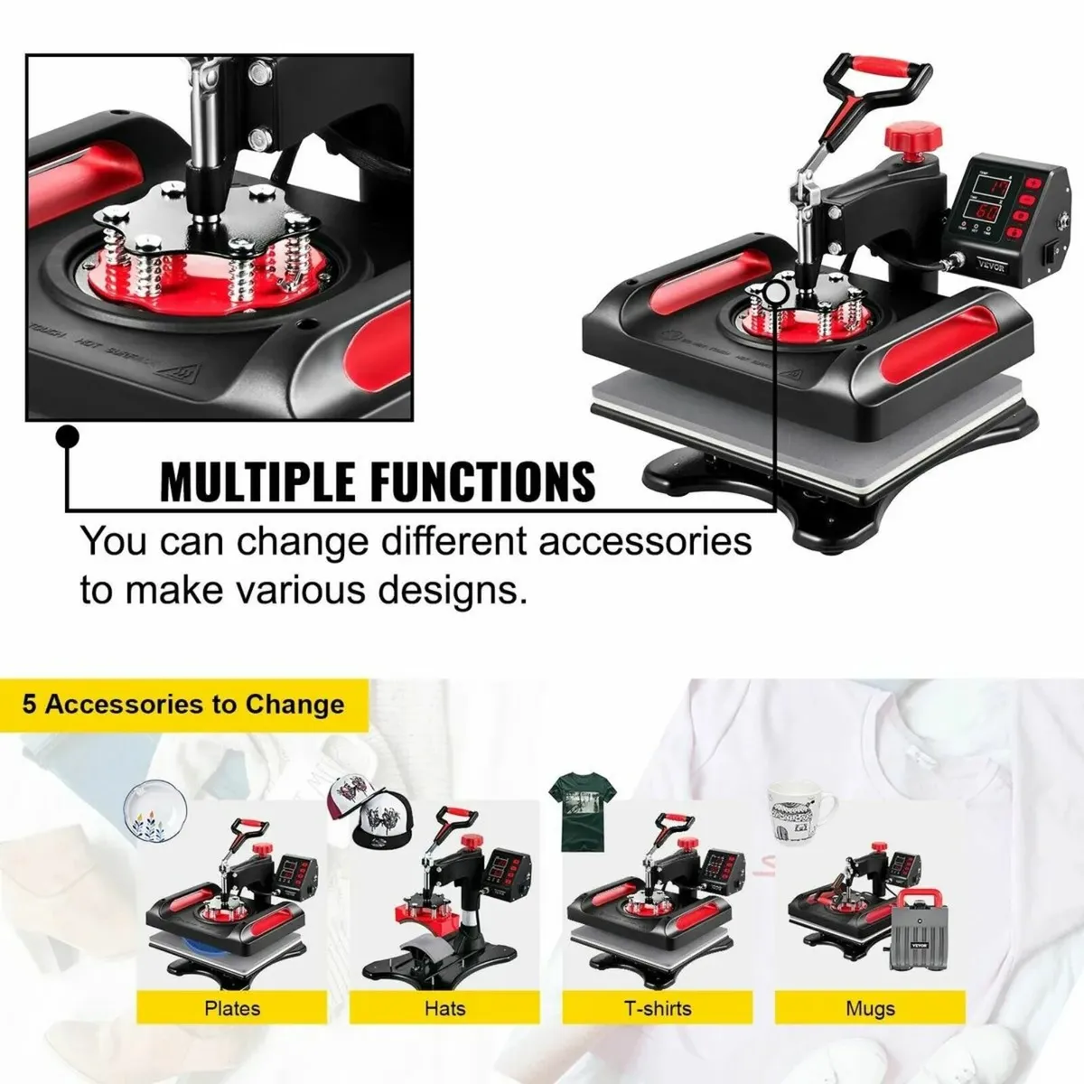 Heat Press Machine Red 5-in-1 – 12x15 Sublimation - Image 4