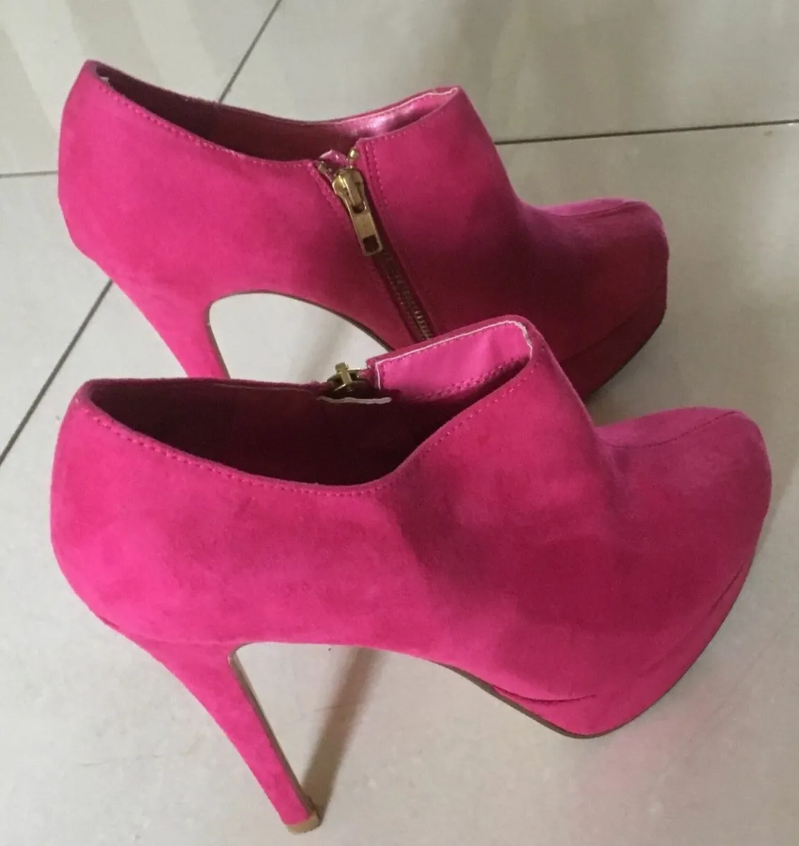 Pink Suede High Heel Shoe / Ankle Boot & Bag - Image 1