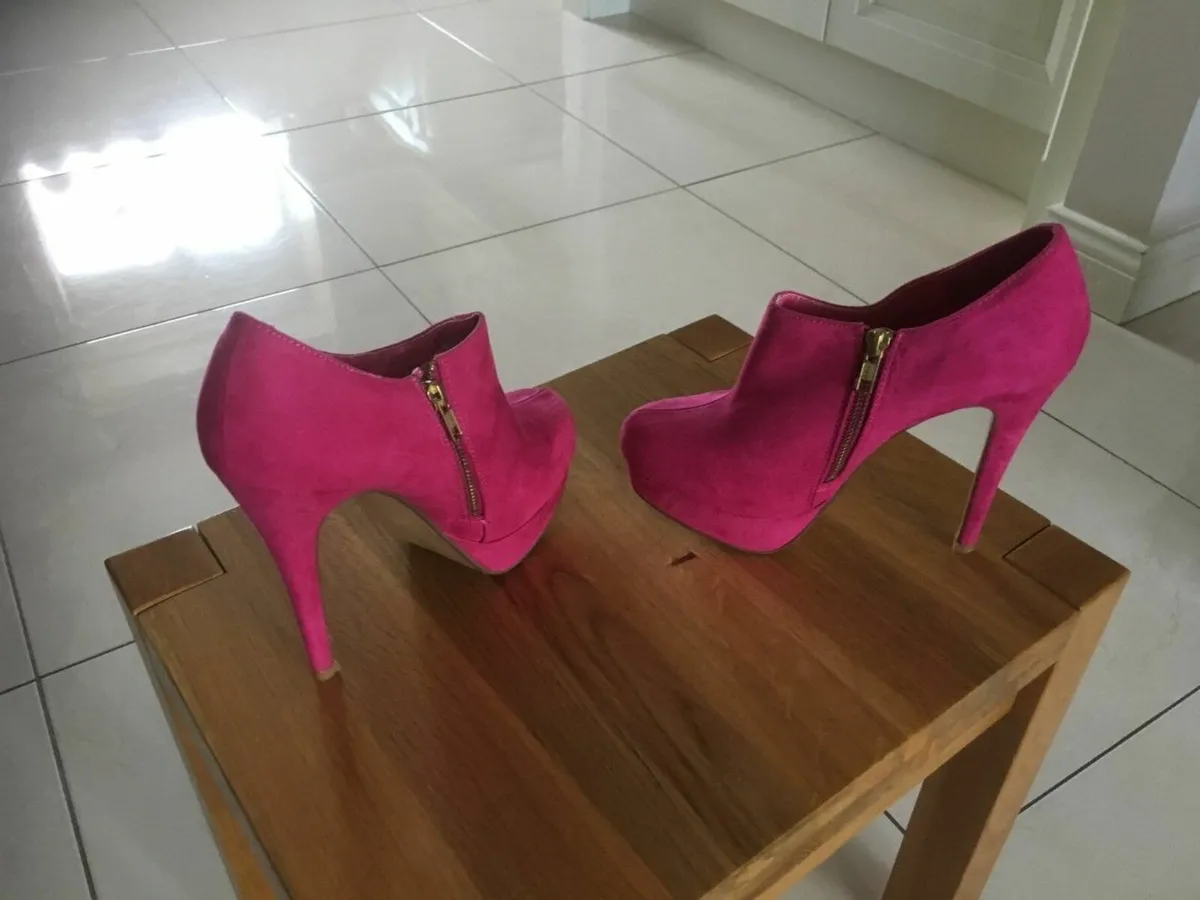 Pink Suede High Heel Shoe / Ankle Boot & Bag - Image 4