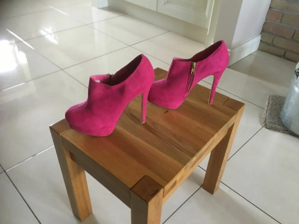 Pink Suede High Heel Shoe / Ankle Boot & Bag - Image 2