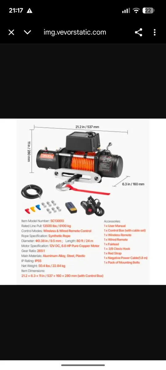 Winch (6.5 ton) for sale - Image 2