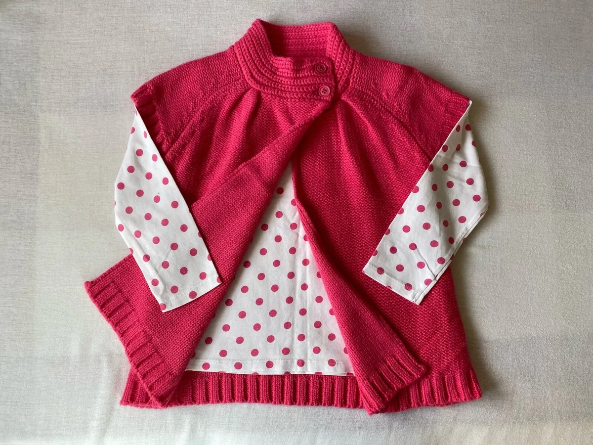 Girl’s Brand New Pink Cardigan & Polka Dot Top Set - Image 2