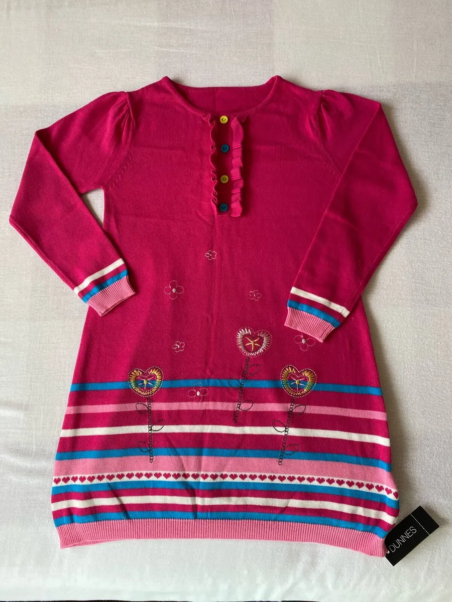 Girl’s Brand New Pink Floral Long Sleeve Knit Dres - Image 2