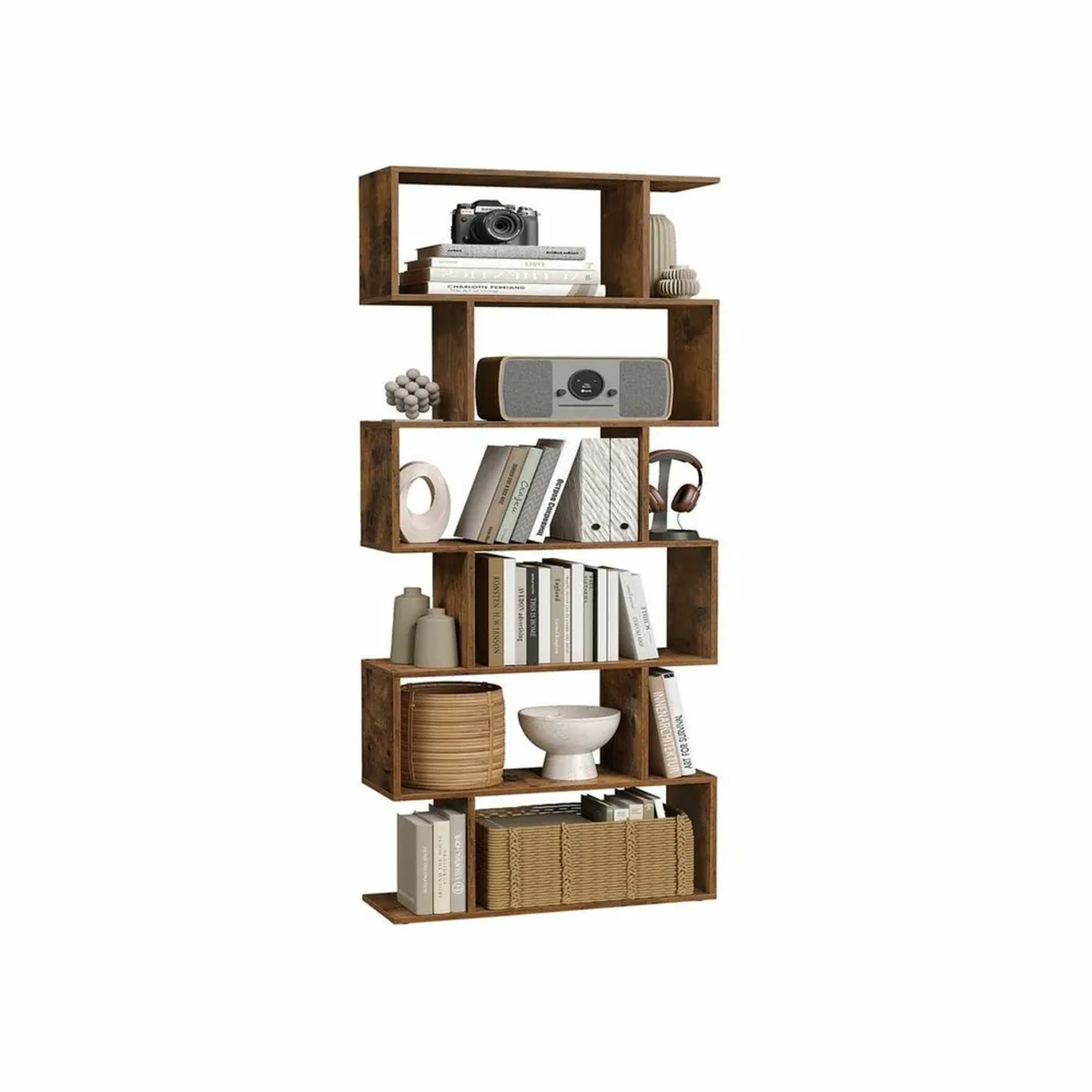 Zigzag 5 Tier Bookcase Vintage Brown or White Styl - Image 2