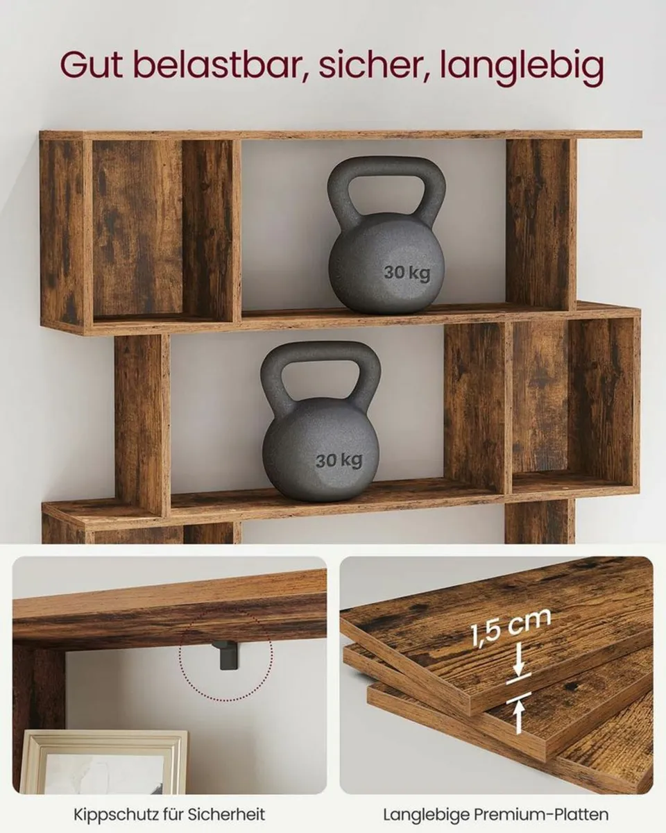 Zigzag 5 Tier Bookcase Vintage Brown or White Styl - Image 4