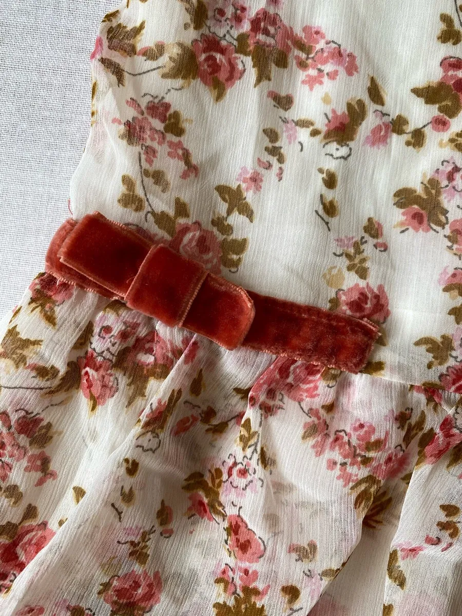 Girl’s Brand New Cream Flowers Print Dress - Image 3