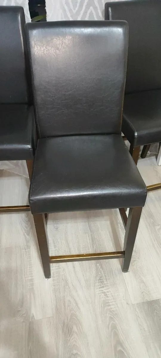 four brown barstools with dark legs, - Image 1